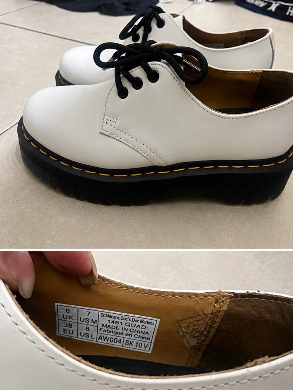 Dr. Martens White Leather 3-Eye Quad Platform Oxfords